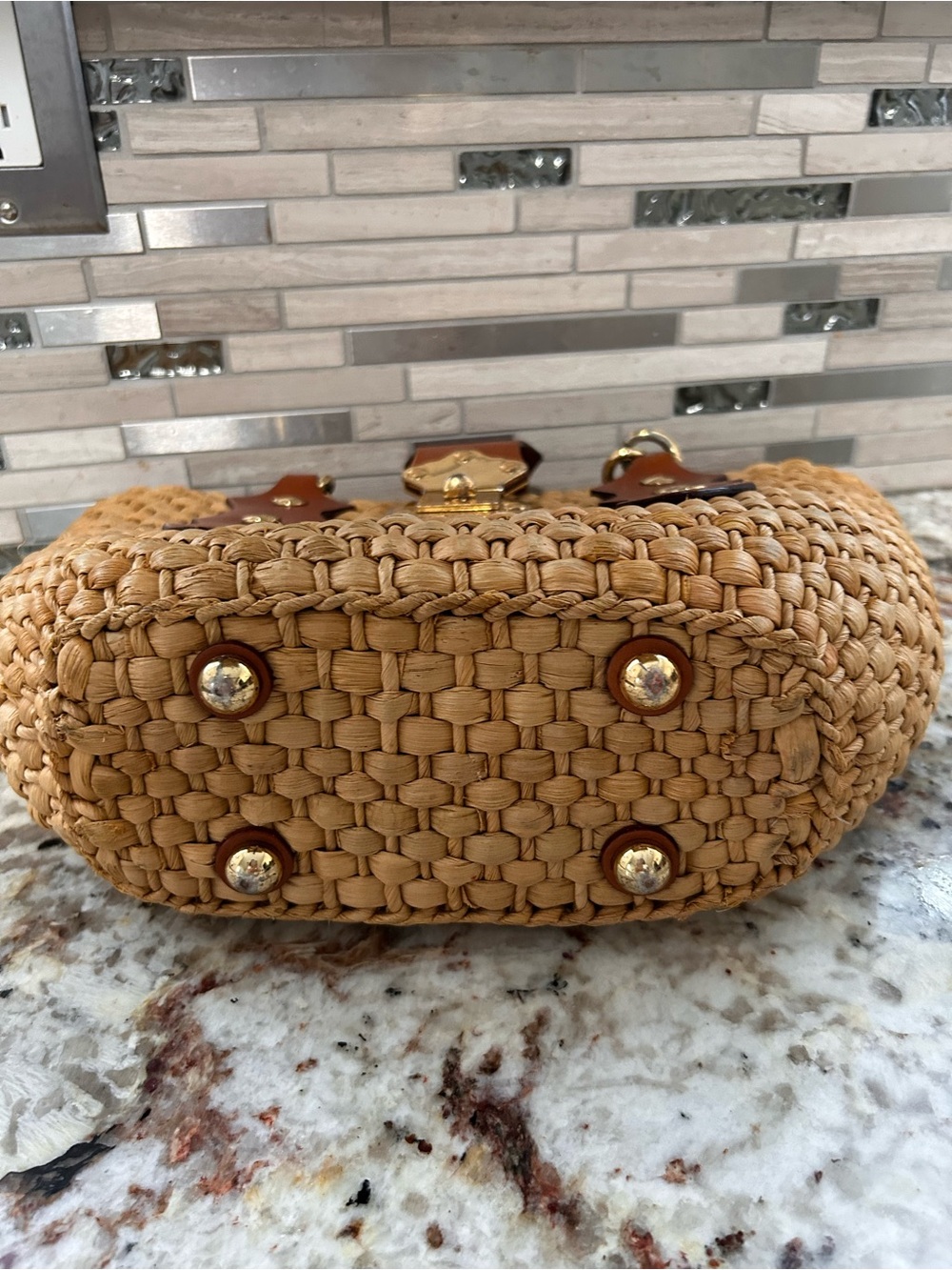Michael Kors Woven Straw Tote with Brown Leather Trim and Gold Hardware/ rare - Picture 3 of 8
